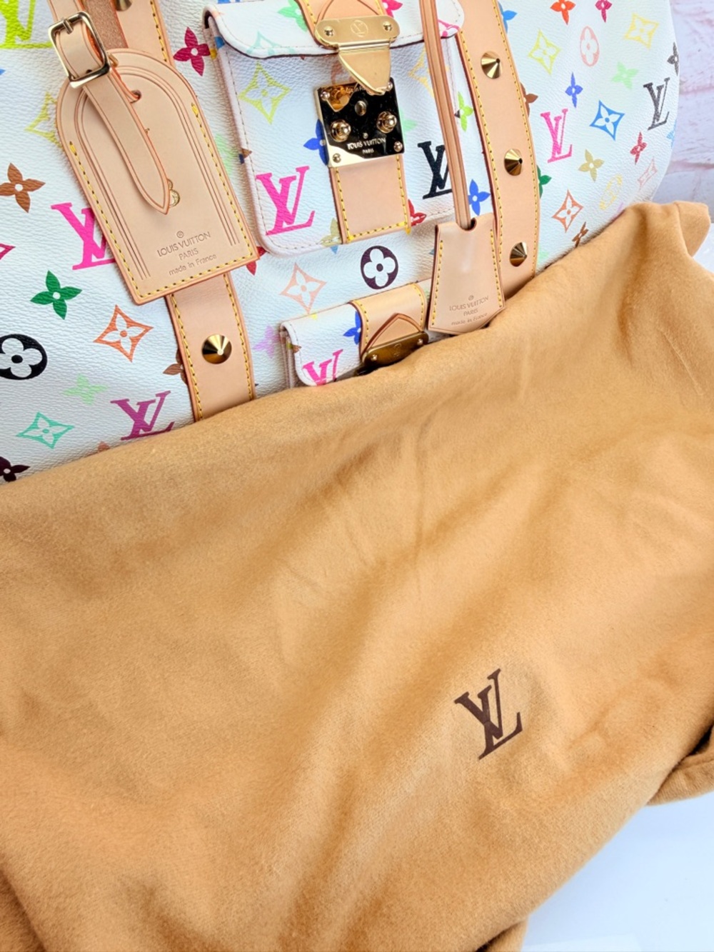 Louis Vuitton Multicolor Murakami Monogram White Canvas Keepall 2003 45 - Picture 16 of 16
